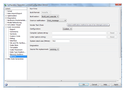 Screenshot of Configuration Parameter Settings