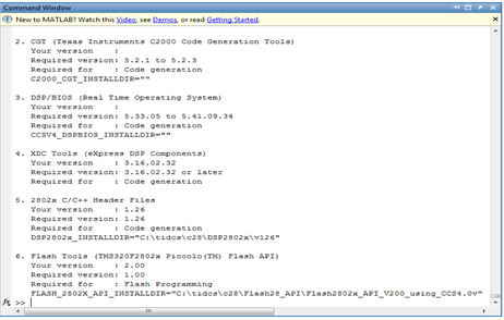 Screenshot of Matlab Command window