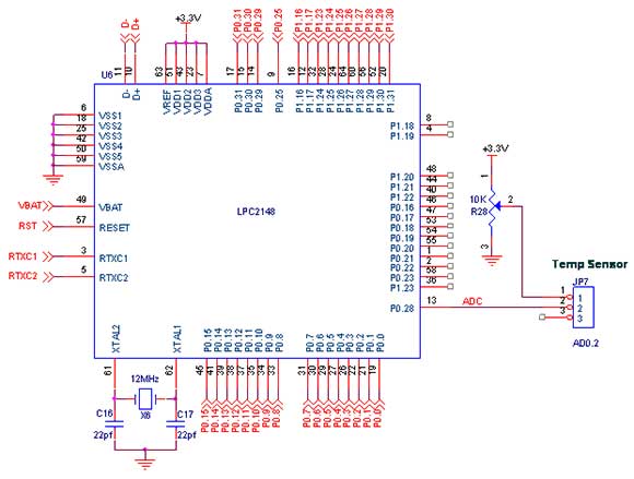 Circuit Diagram to Interface ds1820 with LPC2148