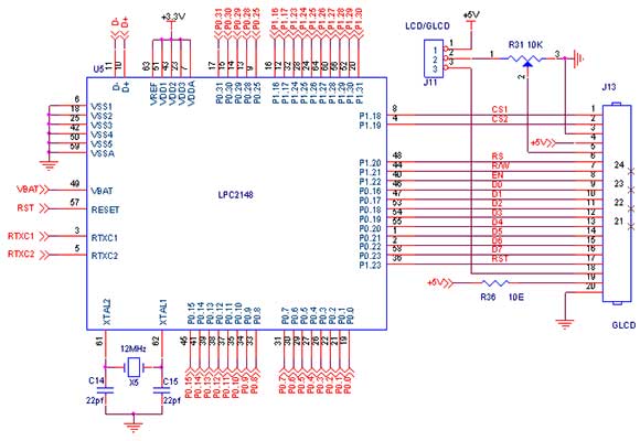 Circuit Diagram to Interface GLCD with LPC2148