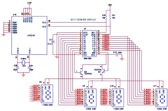 Circuit Diagram to Interface I2C–7 seg with LPC2148