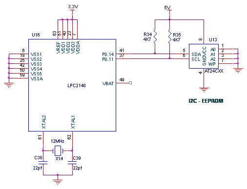 Circuit Diagram to Interface I2C–EEPROM with LPC2148 - ARM7 Advanced Development Board
