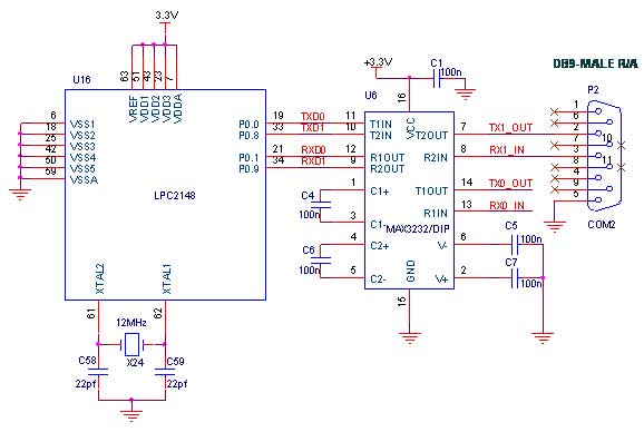 Circuit Diagram to Interface Bluetooth with LPC2148