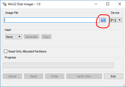 Browse in Win32 disk imager