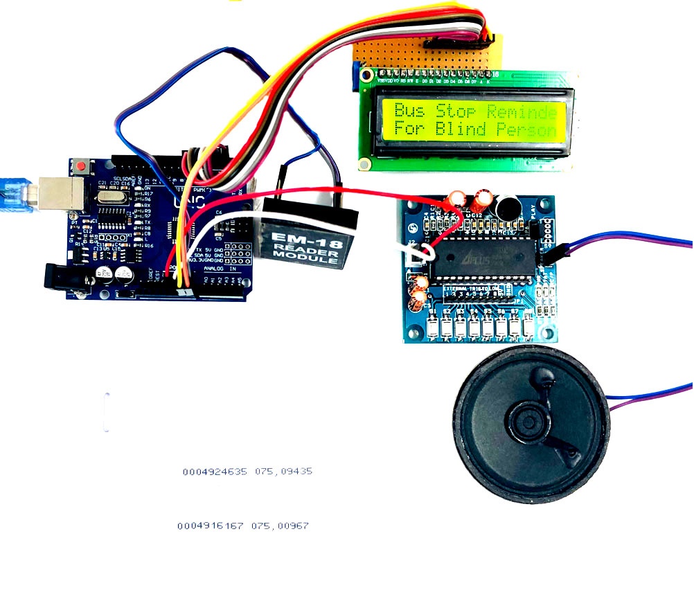 block diagram of Bus Stop Reminder For Blind Person Using Rfid In Arduino Uno