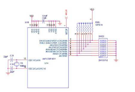 circuit diagram for Interface LCD with dsPIC30F4011 dsPIC Evaluation Board