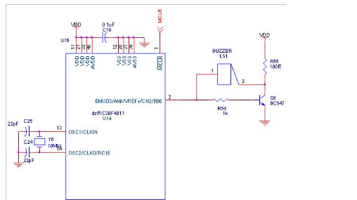 circuit diagram for Interface Buzzer with dsPIC30F4011 dsPIC Development Board 