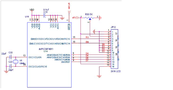 circuit diagram for Interface LCD with dsPIC30F4011 dsPIC Development Board