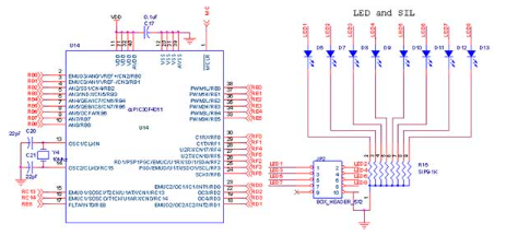 circuit diagram for Interface LEDs with dsPIC30F4011 dsPIC Evaluation Board 