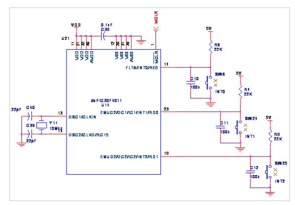 circuit diagram for Interface External Interrupts with dsPIC Evaluation Board 