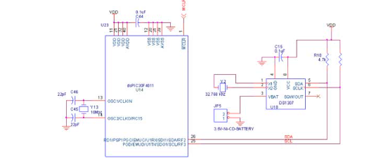 circuit diagram for Interface I2C-RTC with dsPIC30F4011 dsPIC Development Board 