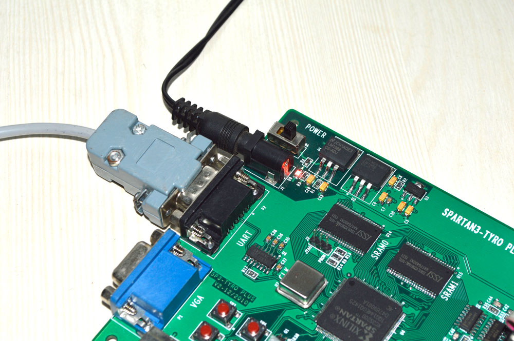  1) Power connection, serial(RS232) connection and JTAG Connection to the FPGA kit
