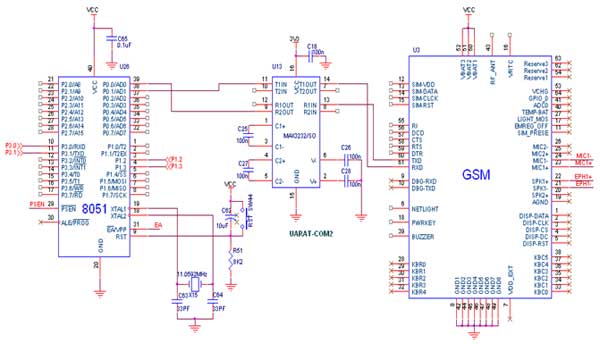 Diagrama de circuito para conectar GSM con 8051