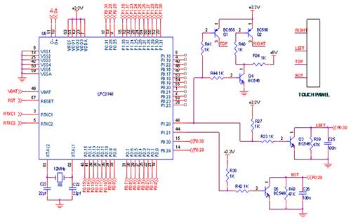 Circuit Diagram to Interface Touch panel with LPC2148