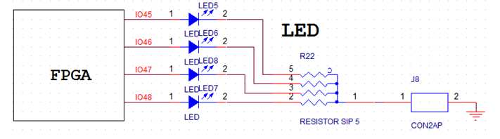 Schematics to interface LED with Spartan3a FPGA Project Kit